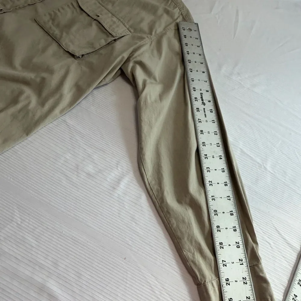 Orvis Men’s Khaki Cargo Vintage Camp Button Up Shirt Size Large